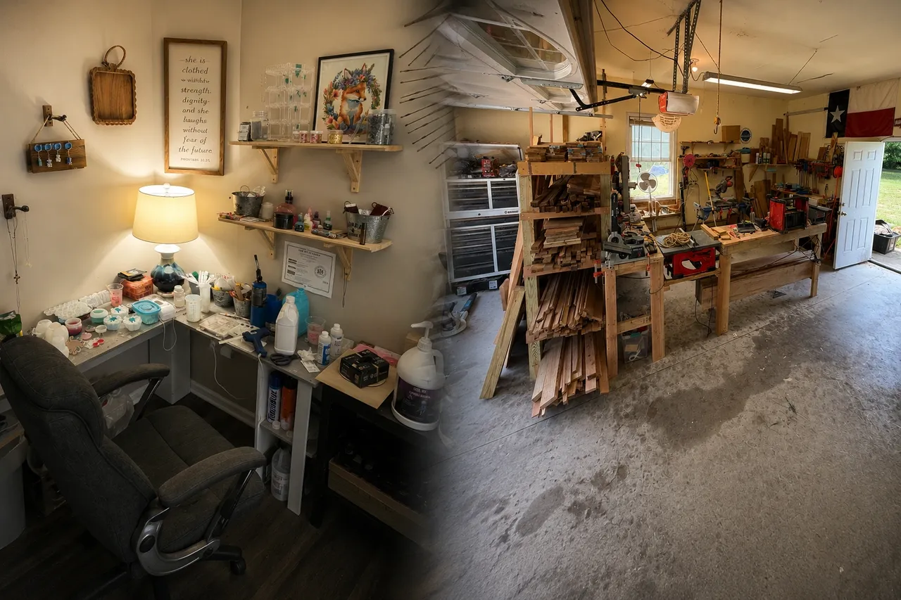 Inga resin workspace and Chris woodworking garage